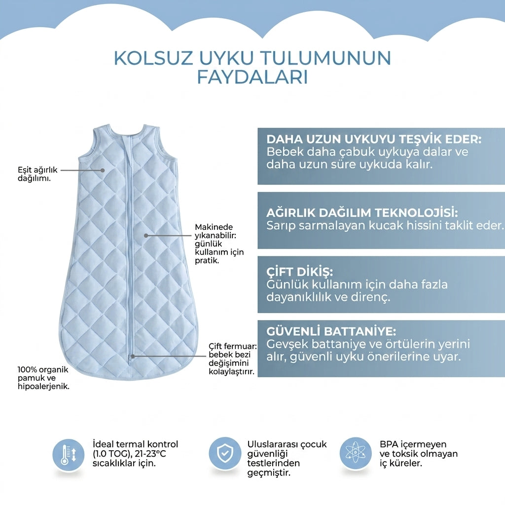 Pufidi - Kesintisiz Uyku İçin Ağırlıklı Organik Bebek Uyku Tulumu